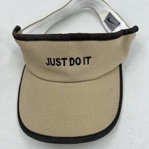 Nike Just Do It Visor Cap Adult Khaki Beige Textured Y2K Vintage OSFM Swoosh